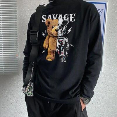 Savage Bear Graphic Print Men's Long Sleeve T-Shirt