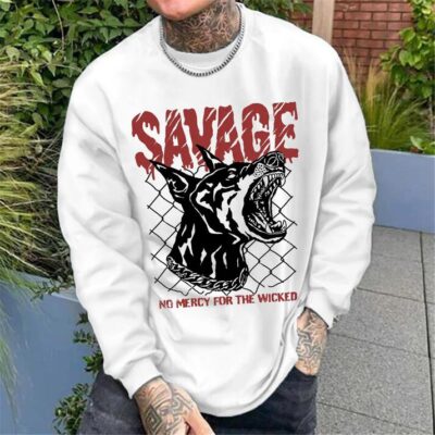 Savage Doberma Men's Dog Print Long Sleeve T-Shirts