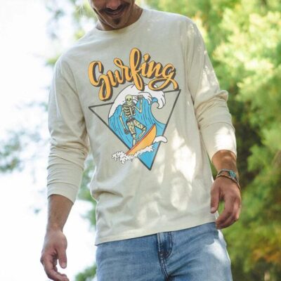 Skull Surfing Men's Casual Long Sleeve T-shirts