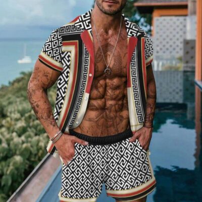 Shopnova Men's Relaxed Fit Two Pieces Outfits Hawaii Shirt Sets