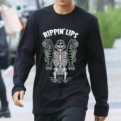 Skull and Fish Print Men's Long Sleeve T-shirt 220