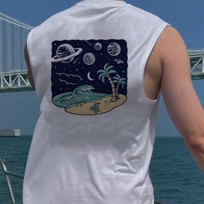 Surfing Graphic Print Men's Tank Top-C