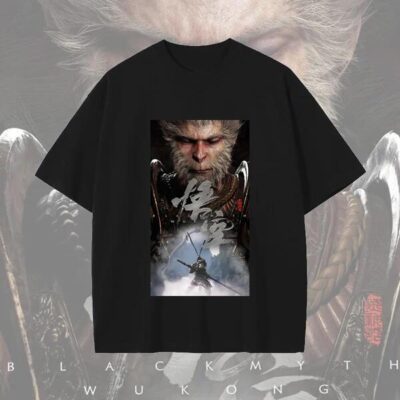 Wukong Games Print Men's Black Cotton T-shirt